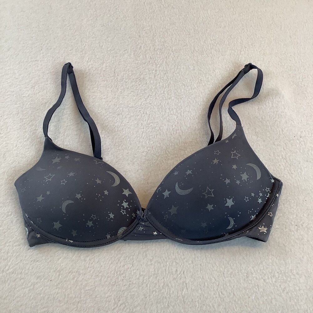 Victoria’s Secret Demi Bra Women’s Size 32C Gray Moon & Stars Push‎ Up Underwire